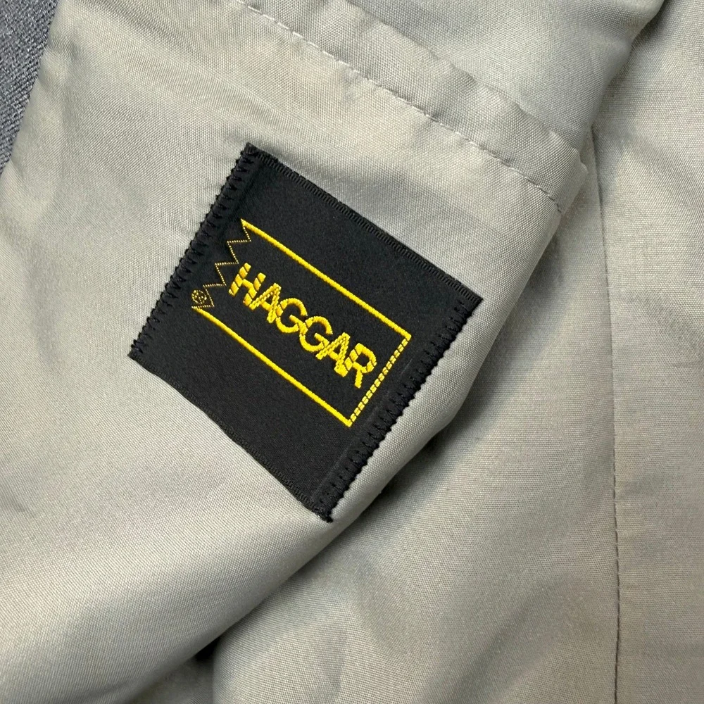 Haggar Blazer Jacket Mens 44L Gray Washable 2-Button Gold Buttons Vintage Style